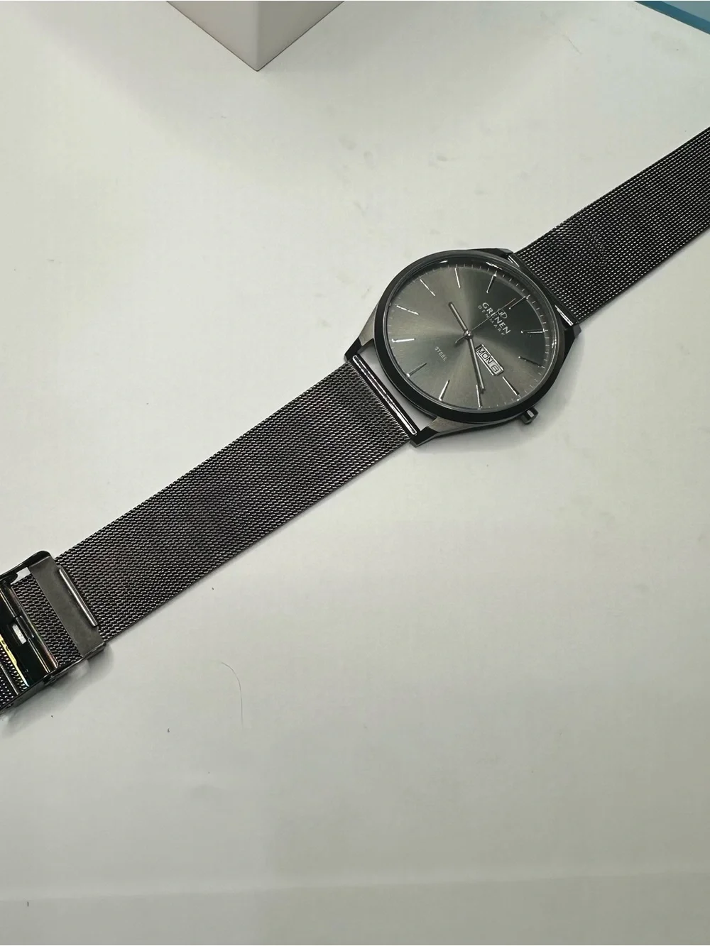 Grenen Denmark M-44XLUUC Steel Mesh Watch Gray Dial Day Date Quartz Box